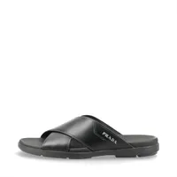 プラダ レザー サンダル 6 ユニセックス ブラック 2X3058 ロゴ クロスストラップ