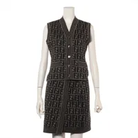 フェンディ ズッカ ウール セットアップ J38 レディース ブラック×ブラウン  スカートのタグ 剝がれ ほつれ有 毛羽立ち有