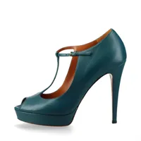 グッチ レザー オープントゥパンプス 38.5 レディース ブルーグリーン 269713 ストラップ インソールに軽度の浮きあり