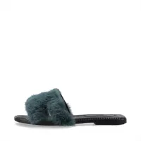 エルメス オラン レザー×ファー サンダル 35 レディース ブルー ミンクファー 左足ライニングヤブレ有