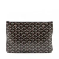 ゴヤール セナMM PVCxレザー クラッチバッグ ブラウンxブラック