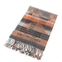 エルメス マフラー カシミヤ グレー×オレンジ タータンチェック