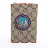 Gucci GG Supreme 480398 PVC & leather Passport case Beige×Brown