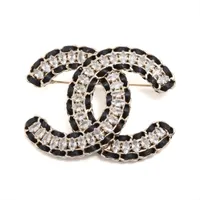 シャネル ココマーク A23S ブローチ GP×ラインストーン×革 ゴールド