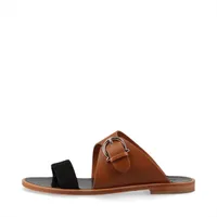 フェラガモ ガンチーニ レザー×スエード サンダル 5 1/2 レディース ブラウン×ブラック DY 00373