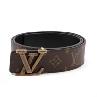 ヴィトン M8582 BC1244 ベルト 90 PVC×レザー ブラック×ブラウン LVステッチ