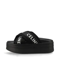 セリーヌ ブロックスライド エディ期 ファブリック サンダル 37 レディース ブラック RM0223 ロゴ