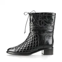 シャネル ココマーク マトラッセ 18B レザー ショートブーツ 37C レディース ブラック G34096 箱 保存袋あり