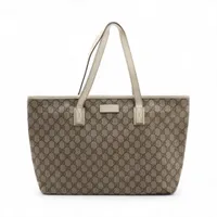 グッチ トートバッグ GGスプリーム PVC レザー ベージュ グッチ GGエンブレム GGスモールトート PVC×レザー トートバッグ