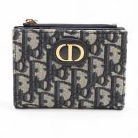 ディオール オブリーク 30 MONTAIGNE 30モンテーニュ キャンバス×レザー コンパクトウォレット ネイビー