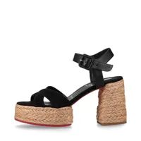 クリスチャンルブタン レザー×スエード サンダル 35 レディース ブラック プラットフォーム エスパドリーユ