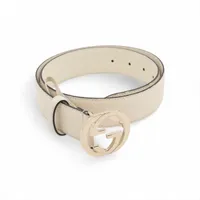 グッチ 370543 インターロッキングG ベルト 80 GP×レザー ホワイト×ゴールド