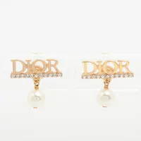 ディオール Diorロゴ ピアス(両耳用) GP×ラインストーン×フェイク