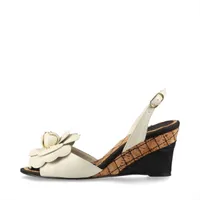 シャネル ココマーク カメリア レザー ウェッジソールサンダル 36 1/2 レディース アイボリー G25999 カメリア裏接着ヨゴレ有