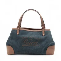 グッチ クラフト グッチロゴ デニムxレザー トートバッグ ブルーxブラウン 348715