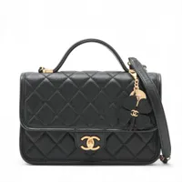 シャネル マトラッセ キャビアスキン 2WAYショルダーバッグ ブラック ゴールド金具 ランダムプレート AS3653 クローバー チャーム付き