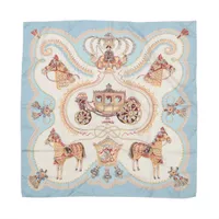 エルメス カレ90 PAPEROLES パプロール 馬車と貴族 スカーフ シルク ライトブルー×ホワイト