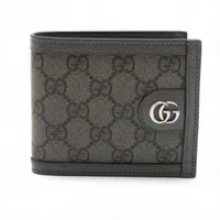 グッチ GGスプリーム 597609 PVC×レザー コンパクトウォレット グレー