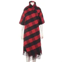 クリスチャンディオール ラビット×ウール ポンチョ M レディース レッド×ブラック  950V36A1190 虫食い有