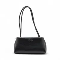 プラダ ツイード×レザー ショルダーバッグ ブラック AP075027｜中古