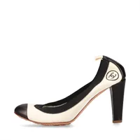 シャネル ココマーク レザー パンプス 38 1/2 レディース アイボリー×ブラック