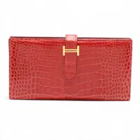 エルメス ベアンスフレ アリゲーター ロングウォレット ゼラニウム ゴールド金具 C:2018年