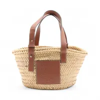 ロエベ アナグラム バスケットスモール ラフィアxレザー カゴバッグ ベージュxブラウン