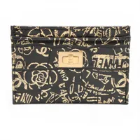 シャネル 2.55 クロコ型押し カードケース ブラック×ゴールド ゴールド金具 28番台