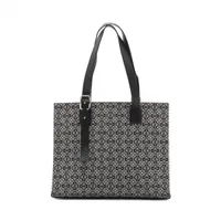 ロエベ リピートアナグラム バックルホリゾンタル キャンバスxレザー トートバッグ ネイビー