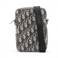 ディオール オブリーク キャンバスxレザー ショルダーバッグ ネイビー