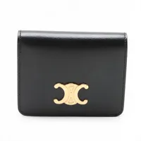 セリーヌ トリオンフ レザー コンパクトウォレット ブラック