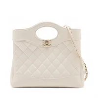 シャネル シャネル31 ミニ シャイニーラムスキン 2WAYハンドバッグ ホワイト ゴールド金具 ランダムプレート AS4133