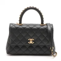 シャネル ココハンドル24 XS キャビアスキン 2WAYハンドバッグ ブラック ゴールド金具 ランダムプレート A92990