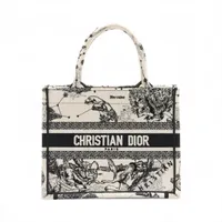 クリスチャンディオール ブックトート スモール キャンバス ハンドバッグ ホワイトxブラック