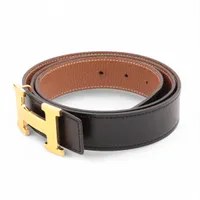 エルメス Hベルト ベルト 90 ボックスカーフ×トゴ ブラック×ゴールド