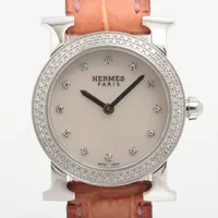 エルメス Hウォッチ HR1.230 SS SS×革 QZ シェル文字盤