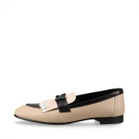 エルメス ロワイヤル レザー ローファー 36 1/2 レディース ブラック×ベージュ 2221073Z コンスタンス フリンジ 箱 袋あり