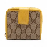 グッチ GGキャンバス 346056 キャンバス×レザー コンパクトウォレット ベージュ×イエロー Ⓖ刻印あり