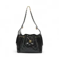 シャネル シャネル25 スモール シャイニーカーフスキン チェーンショルダーバッグ ブラック ゴールド×ガンメタリック金具 ランダムプレート AS5293