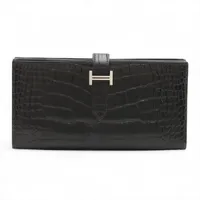 エルメス ベアンスフレ アリゲーター ロングウォレット ブラック シルバー金具 W:2024年