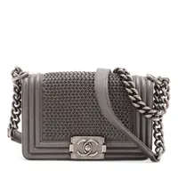 シャネル ボーイシャネル20 スモール レザー チェーンショルダーバッグ グレー ガンメタリック金具 18番台 A67085