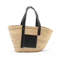 ロエベ バスケットミディアム ラフィアxレザー トートバッグ ベージュxブラック