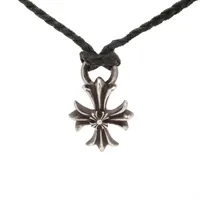 クロムハーツ ダブルCHプラス ネックレス レザー×925 23.2g レザーブレード スクロール