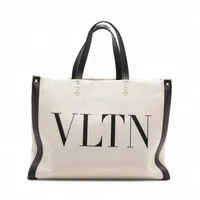 ヴァレンティノガラヴァーニ VLTN キャンバスxレザー トートバッグ ベージュxブラック