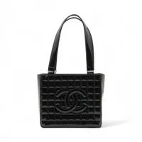 シャネル チョコバー パテントレザー トートバッグ ブラック シルバー金具 7番台