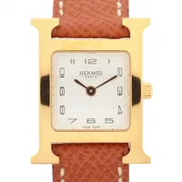 エルメス Hウォッチ HH1.201 GP×SS GP×革 QZ ホワイト文字盤