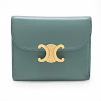 セリーヌ トリオンフ スモールフラップウォレット レザー コンパクトウォレット グリーン