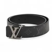 ヴィトン M9043 サンチュール LVイニシアル AC0295 ベルト 80 PVC×レザー ブラック