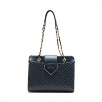 シャネル Vステッチ レザー チェーントートバッグ ネイビー ゴールド金具 23番台