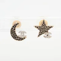 シャネル ココマーク ムーン&スター 08P ピアス(両耳用) GP×ラインストーン ブラック×ゴールド